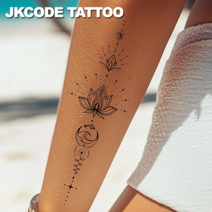 Waterproof Design Semi-Permanent Ramadan Tattoos, Eid Fashion Accessories with Simple Design - Barak Crescent Moon Lotus Totem, Temporary Tattoos, Sun-Moon Pattern Tattoo Stickers for Women - Faith Totems - Temporary Tattoos for Fingers, Arms, and Neck