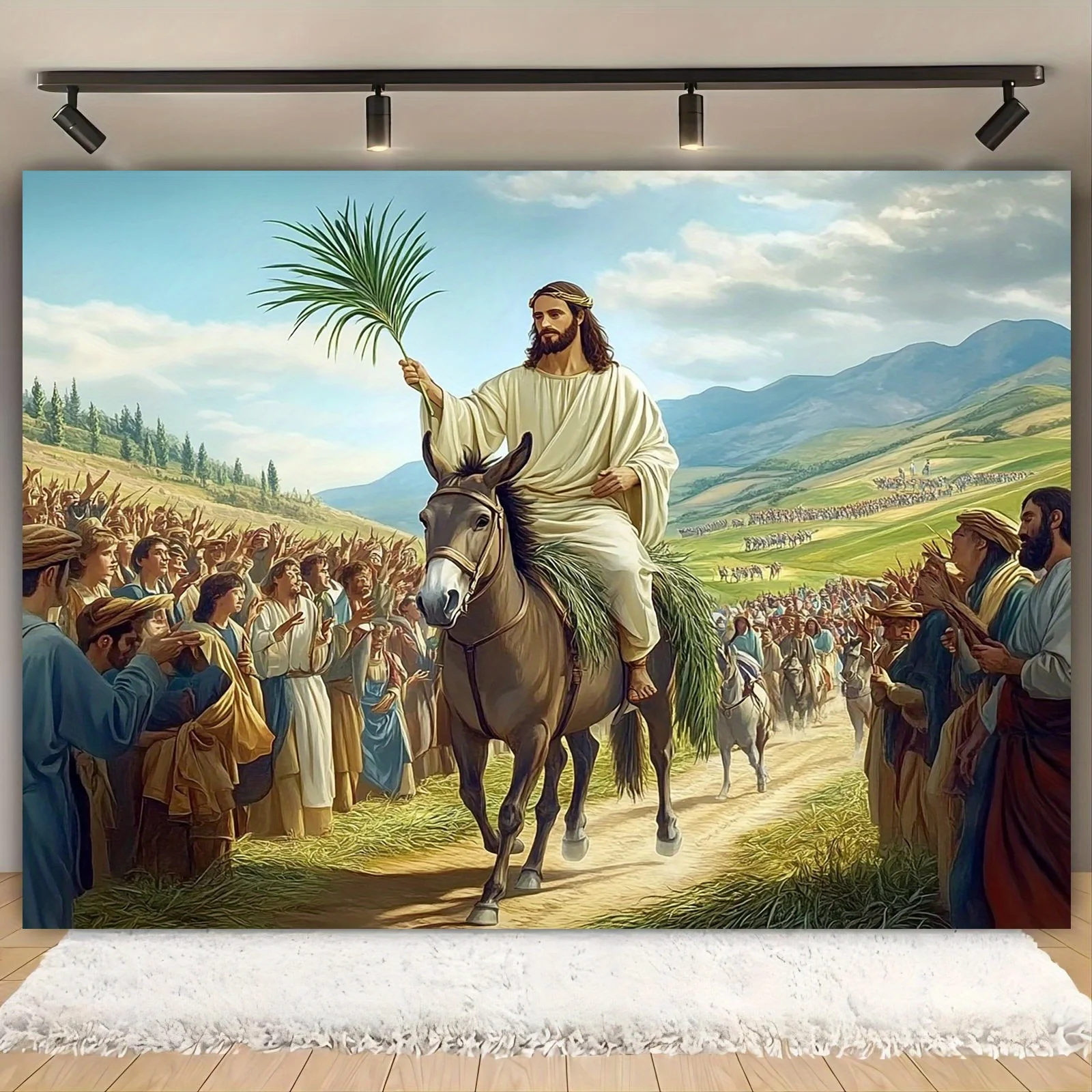 Jesus Palm Sunday Tapestry, Christian Religious Wall Hanging, Biblical Art Decor for Church Home Living Room Background