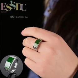 Domineering Chrysoprase Men's Ring Hetian Jade Jasper Set  Spinach Green Versatile Charm Jewelry Fashion Retro  Personality Gift