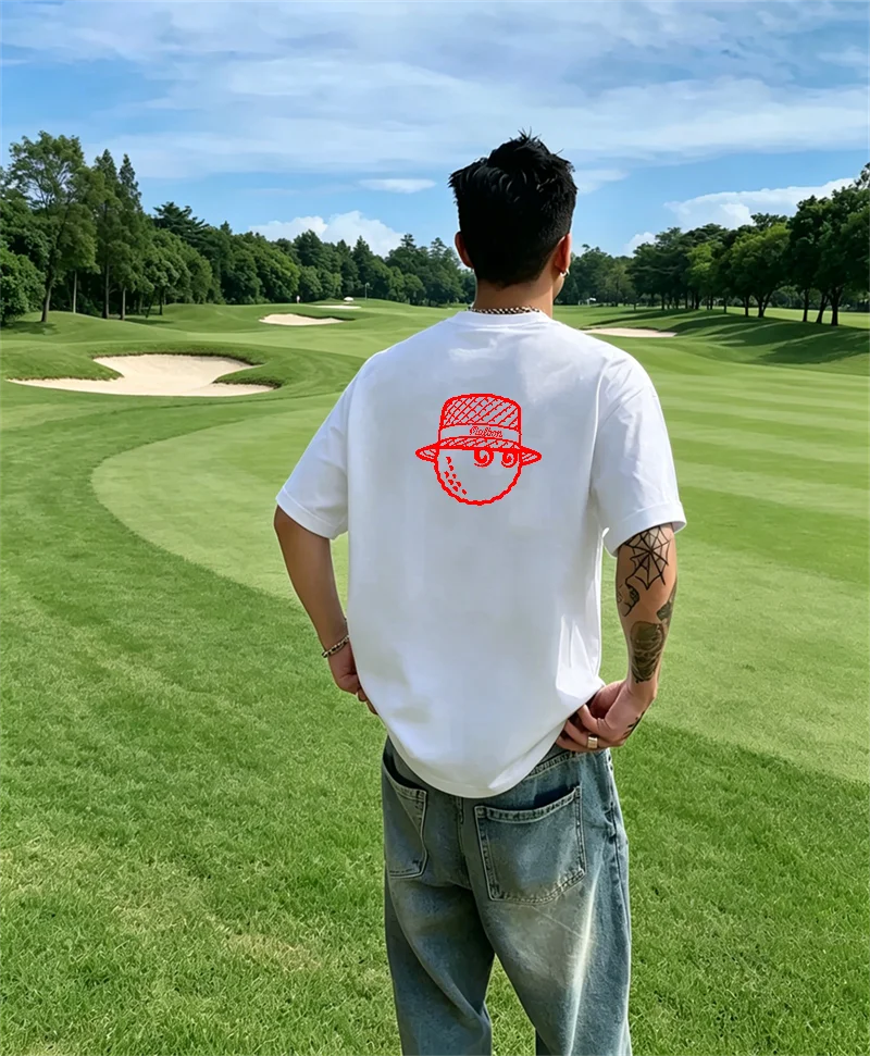 Golf Equipment Korea - 2026 韓国高級ゴルフグラフィックプリント Tシャツ男性女性 O ネック綿カジュアル服ヒップホップ半袖服 Tシャツブラウス