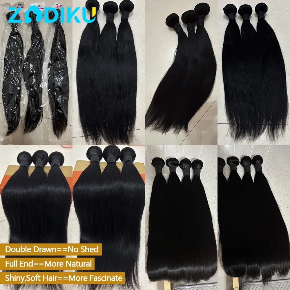 3 قطعة 26 26 26 بوصة حزم من شعر طبيعي مفرود 100% وصلات شعر بشري 12A لحمة مزدوجة عالية الجودة حزم الشعر الخام البرازيلي