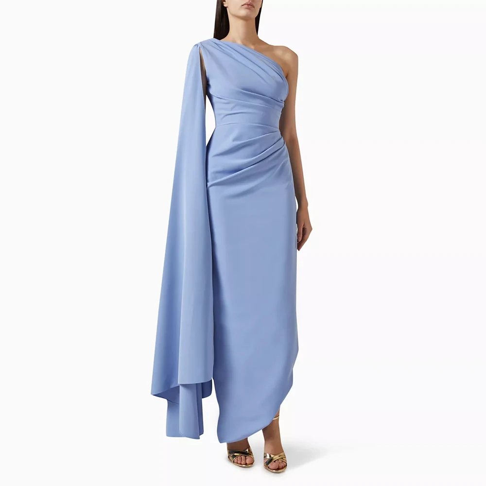 

Formal Dresses for Special Occasions Jersey Sheath/Column Celebrity Dress Blue Pleat One-shoulder Draped Side Split Prom Gown