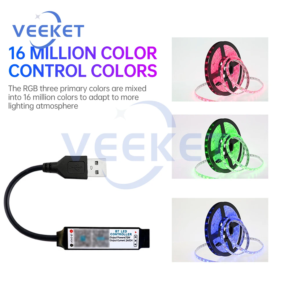 DC 5V 12V 24V Mini RGB Bluetooth-compatible Controller for RGB Tape Lights Smart APP Control Music LED Light Strip Controller