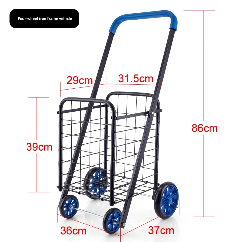 Portable Foldable Grocery Shopping Handcart Trolley Dolly Cart Fishing Outdoor Camping Shop Tools OEM Customizable Iron Frame