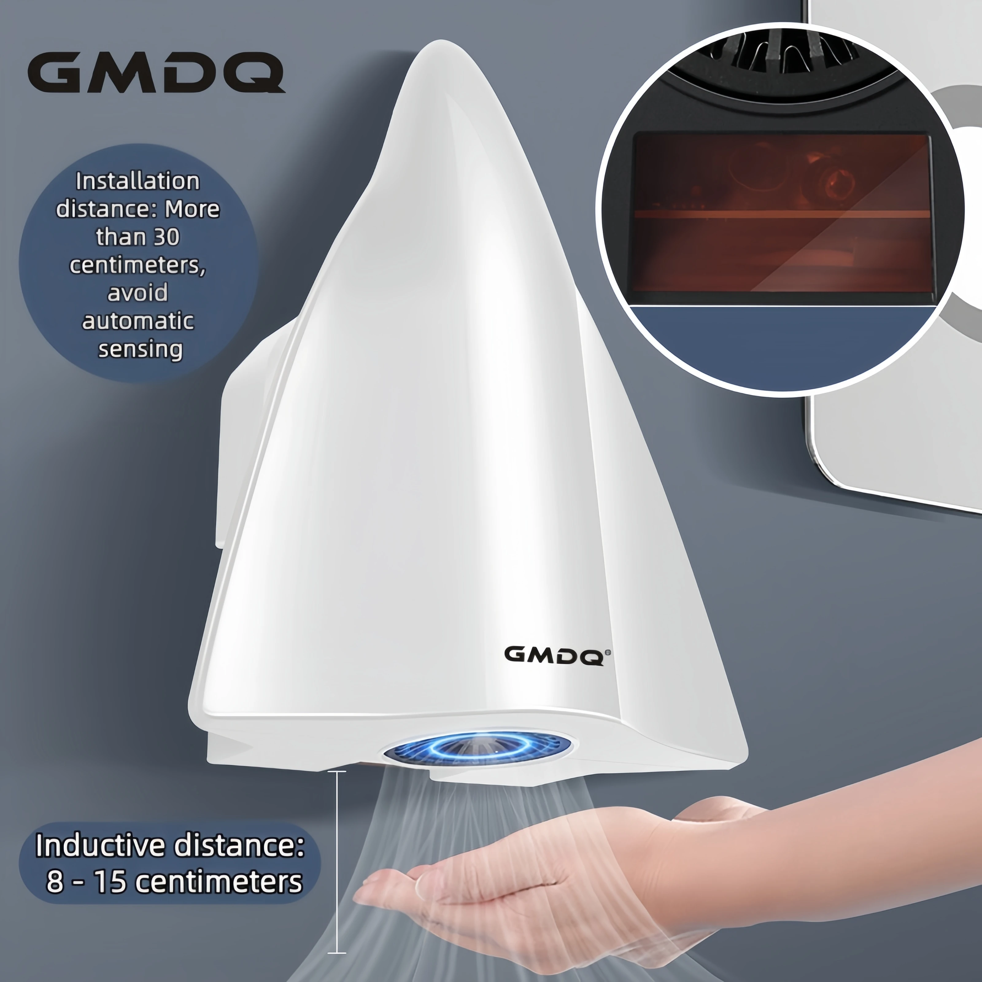 Gmdq New Smart Automatic Sensor Hand Dryer, Us Standard 110V, 1000W, White and Matte Gray, Suitable for Commercial Use, Hotels, Homes, Etc