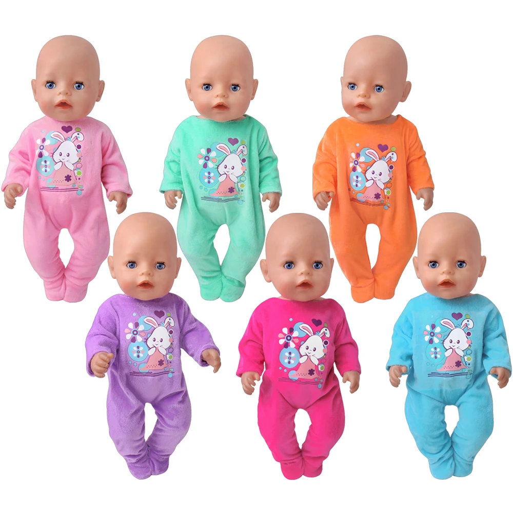 18 Inch Doll Girl Pajama Jumpsuit Cartoon Rabbit Print Clothing Multi-Color Cute Pajama Doll Home Clothing Doll Accessories