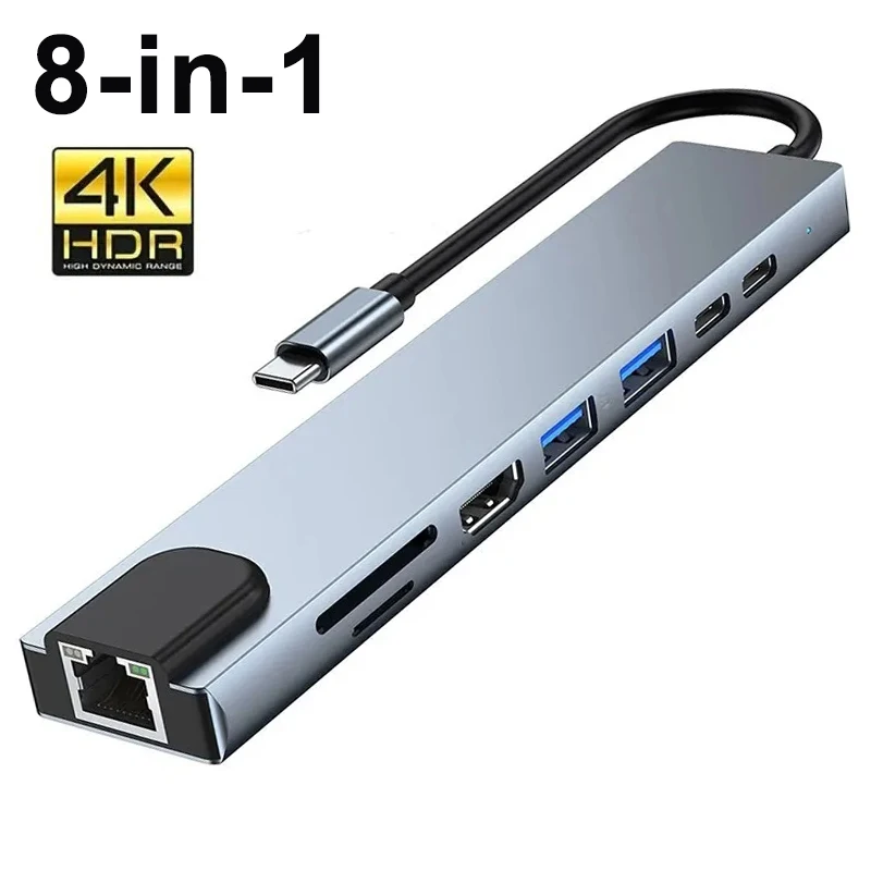 8 in1 USB C HUB 3.0 Type C Splitter 4K Docking Station Laptop Adapter PD SD TF For Macbook Air M1 iPad Pro RJ45 HDMI-Compatible