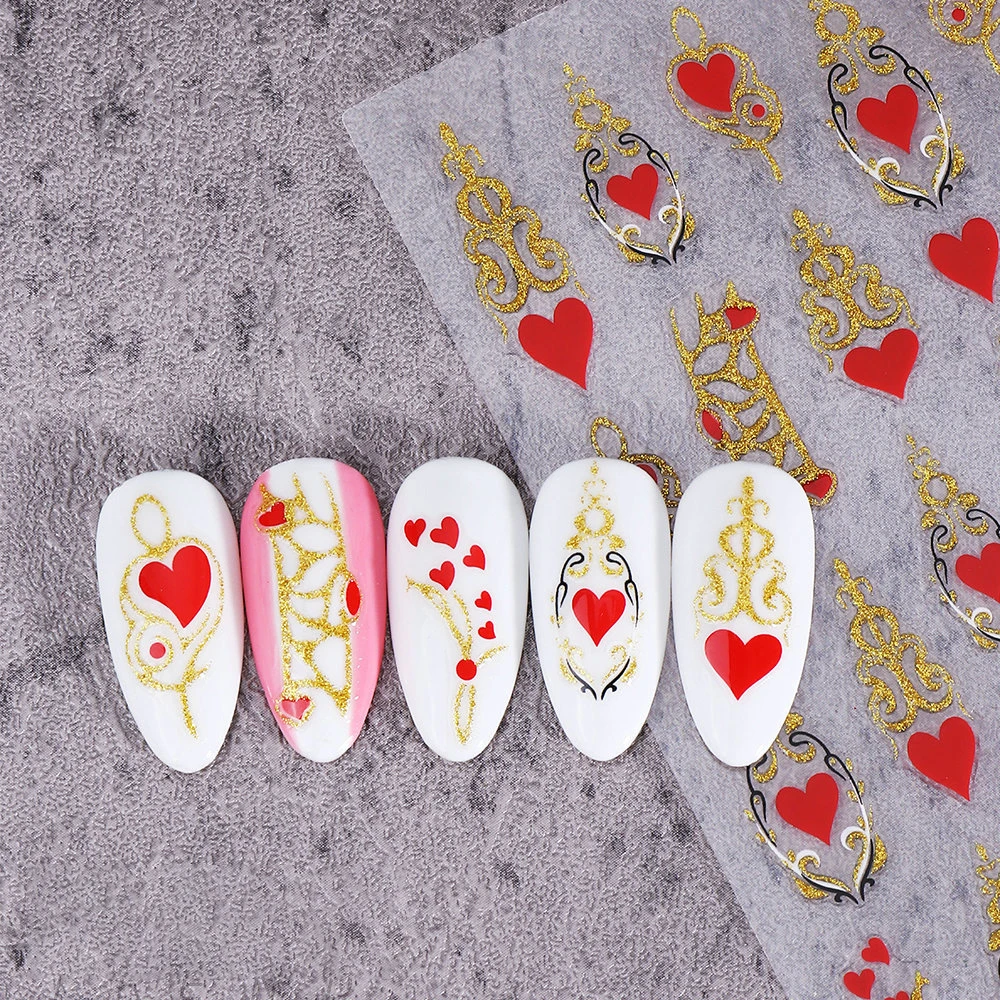 1/4 قطعة ثلاثية الأبعاد عيد الحب القلب مسمار ملصقا البرنز الحلو الحب القلب مسمار ملصقات فنية ذاتية اللصق الأحمر القلب مانيكير لوازم #5
