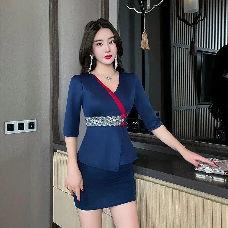 Woman Work Clothes Suit Hotel Waiter Beauty Salon Spa Massage Nail Cafe Sexy Sauna Technician Front desk Skirt Uniform