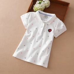 Children Polo Shirts Summer Short Sleeved Baby Girls Print Tee Top Shirt School Clothing 4T-12T Kids Cotton Tshirts