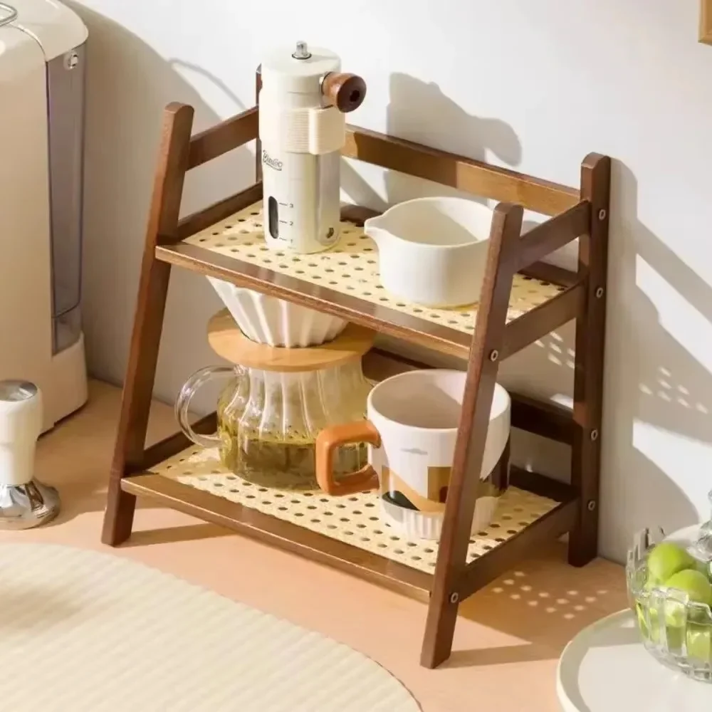

Bamboo Storage Rack for Kitchen Spice Caddy Shelf Desktop Cabinet Organizer Display Coffee Bar Counter Shelf Flower Pot Stand