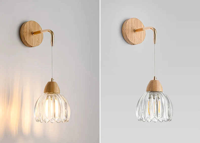 Clear Glass Ceiling Light Wood E27 Bulb