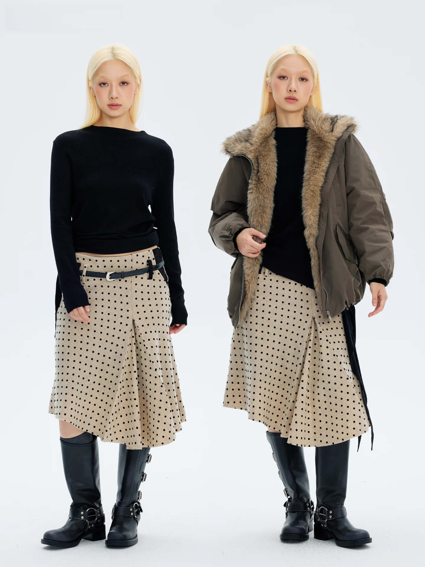 

Retro HORAHORA 00% Wool Tartan Polka Dot Asymmetrical Fi Tail Midi Skirt Women's Ci Commute Casual Low Waist Skirt