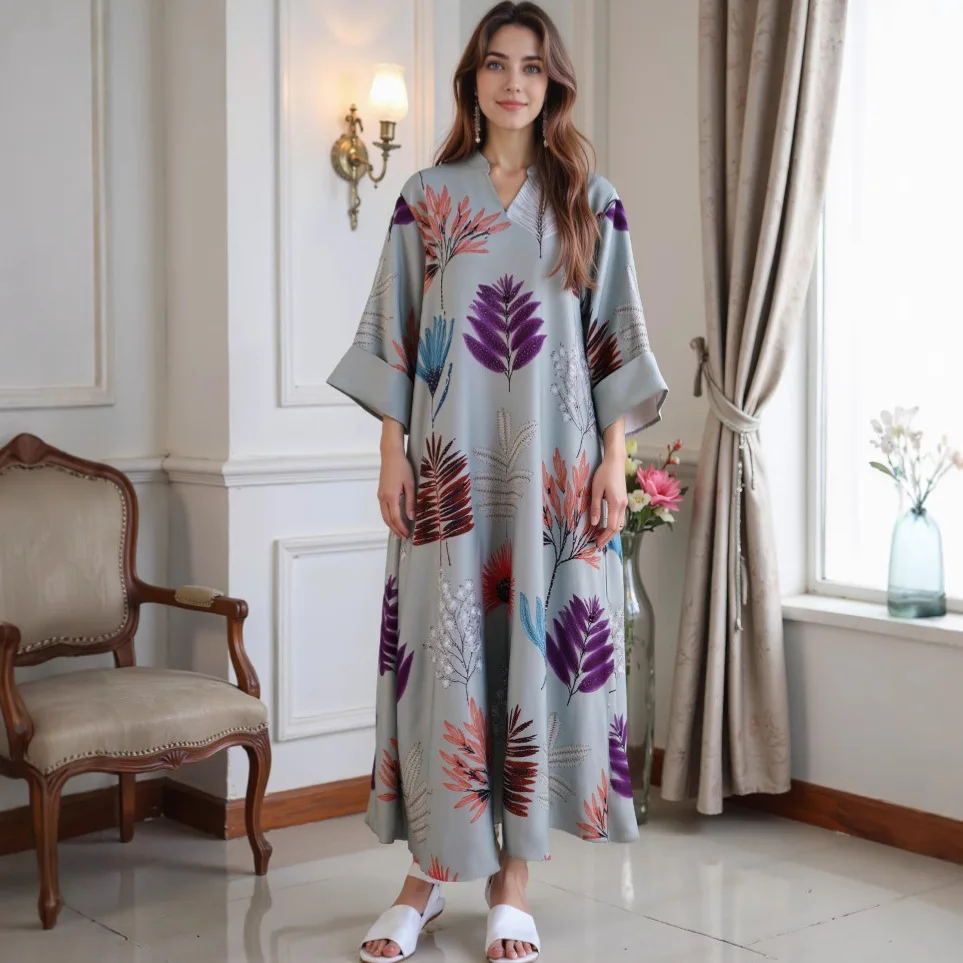عباية نسائية إسلامية مطبوعة فساتين راقية عباية حجر الراين رداء إسلامي طويل رداء عباية رمضان دبي إسلامي فاخر