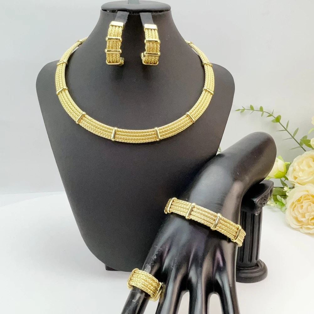 

Brazilian Simple Style Necklace Luxury Quality African Bride Jewelry Set For Women Party Gifts FHK29091