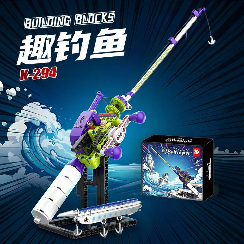 K96294 Baitcaster 235PCS Building Blocks Set Mini Simulation Fishing Rod Adjustable Vertical Line Desk Decor Creative Gifts Toys