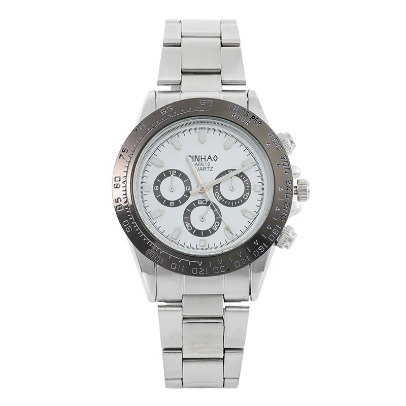 Hot Sale Business Casual Alloy Steel Belt Three-Eye Quartz Men's Lady Couple Watch Spot Goods