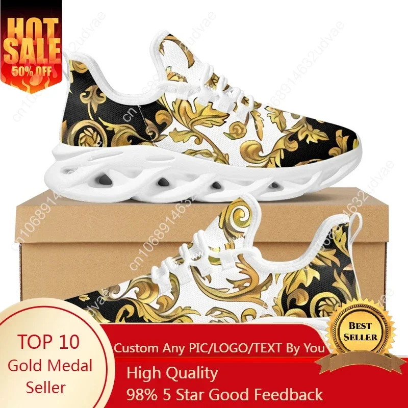 

Golden Luxury Floral Designer Shoes For Women Sneakers Platform Multicolor Breathable Soft Couple Casual Size 36-48