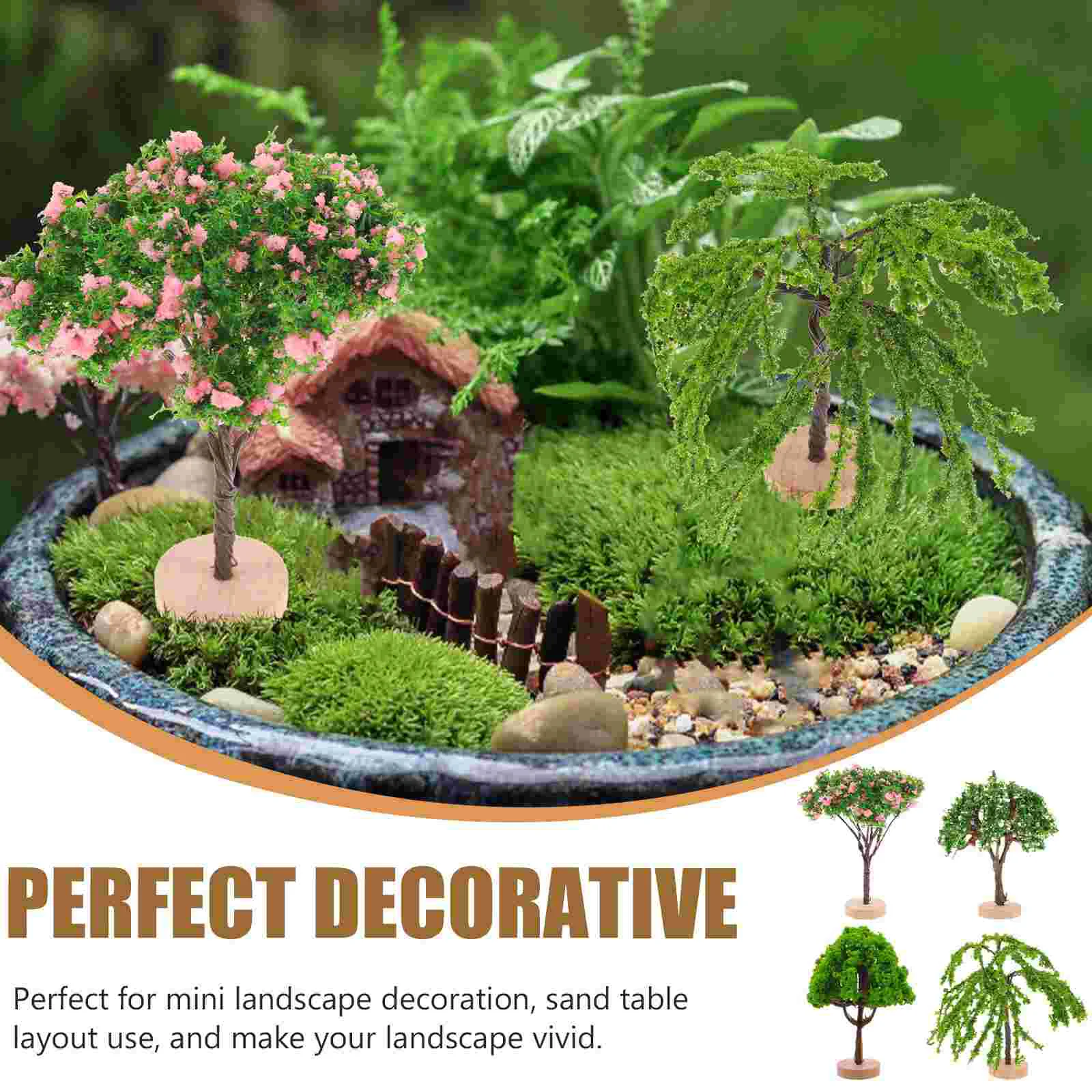 4 Pcs Simulated Mini Tree Decor Green Scenery Landscape Model Small Miniature Trees Plastic Sand Table