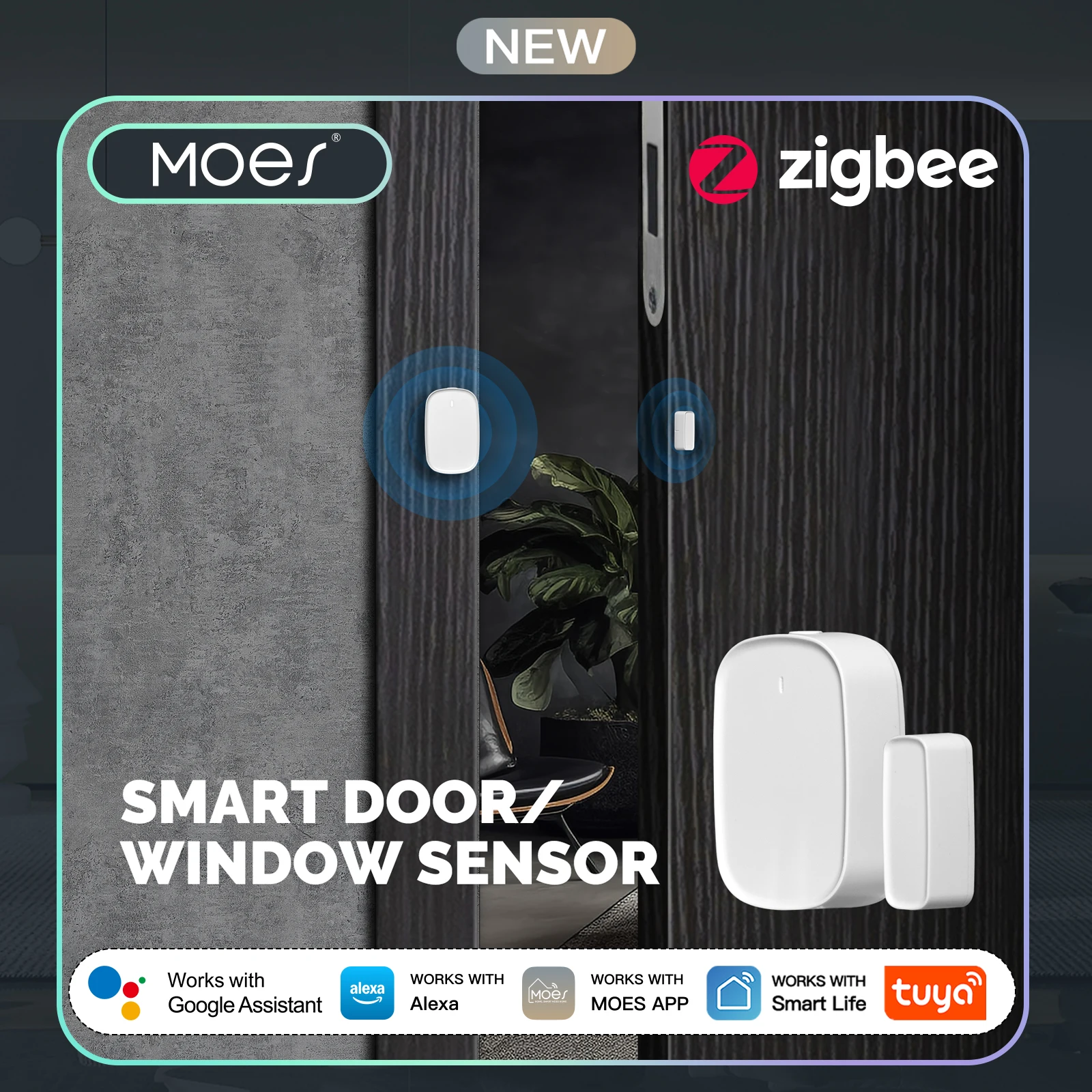 MOES Tuya ZigBee Smart Window Door Gate Sensor Detector Smart Home Security Alarm System Smart Life Tuya App Remote Control