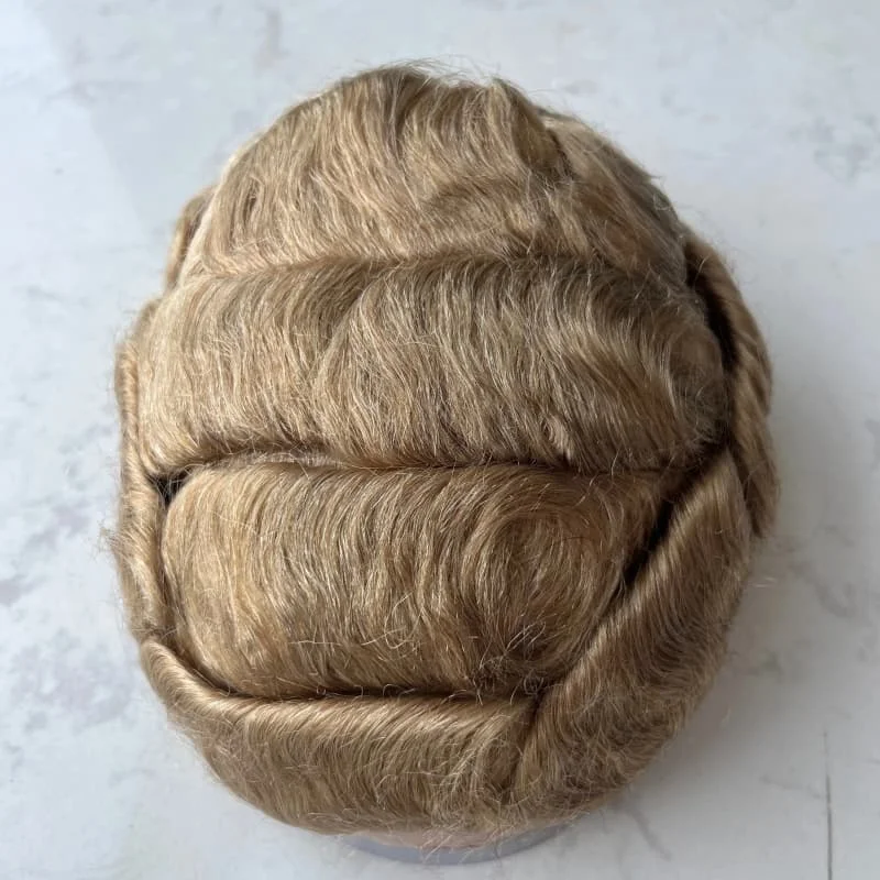 Breathable #20#22R Light Blonde Men's Wig Durable Q6 Blonde Brown Bleached Knots&Swiss Lace Human Hair Toupee Prosthesis For Men