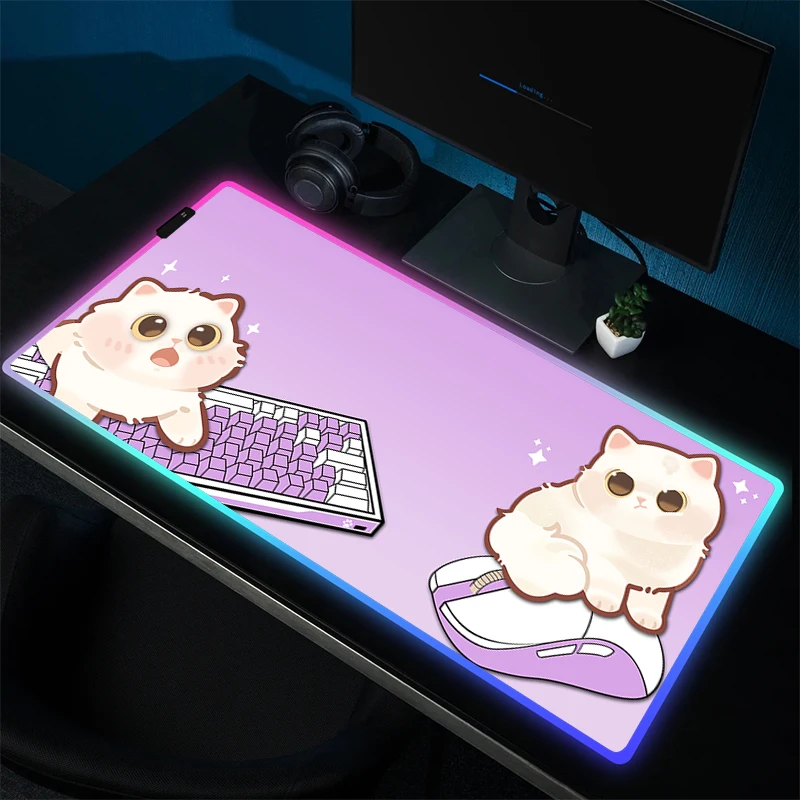 

Large Gaming Mousepad Gamer Non-Slip Keyboard Mouse Pad Cute Cat Rubber Mouse Mat RGB HD Print Accessories LED Game Keyboard Mat