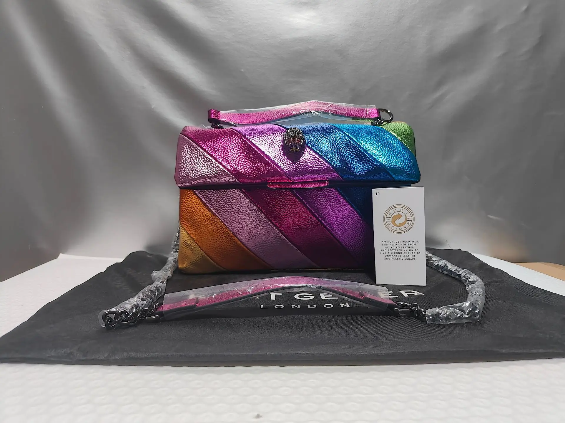 

New Deluxe One Shoulder Crossbody Bag Luxury Ornaments Eagle Head Bag Contrast Spliced Rainbow Bag