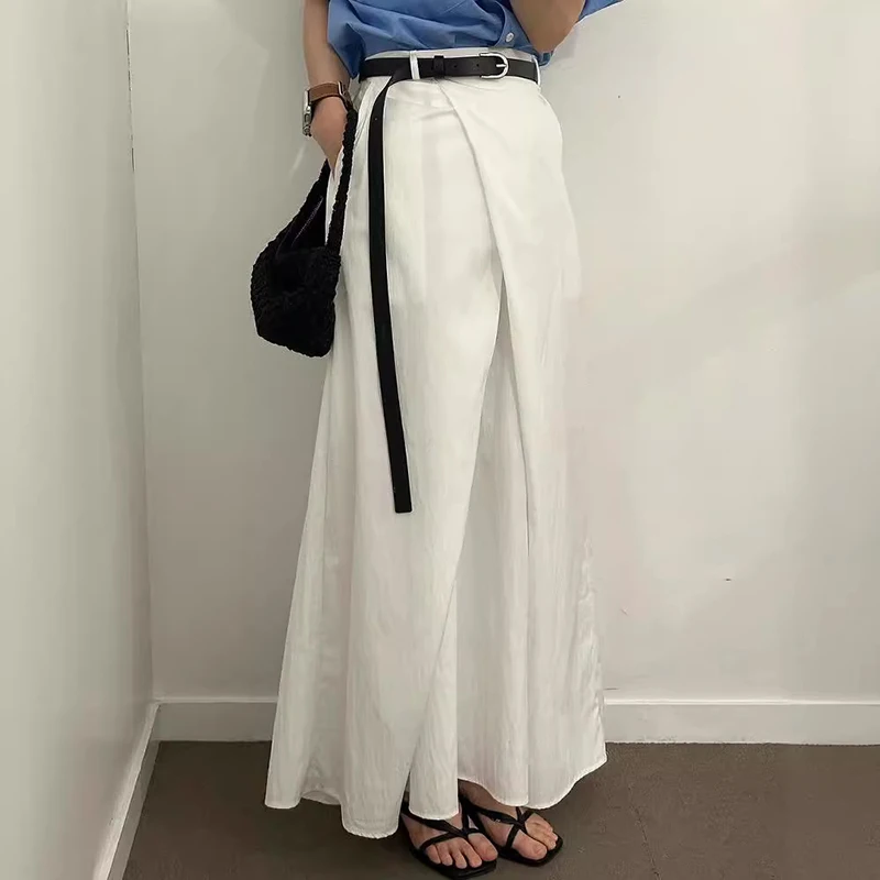 Korea Style Chic Long Skirt Irregular Slit High Waist Women Skirts French Retro Slim A-line Skirt Summer Office Women's Clothing