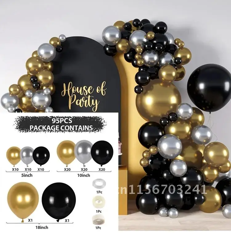 Gold Black Balloon Garland Arch Confetti Latex Balloons Graduation Happy 30th 40th 50th Birthday Party Decor Adults Baby Shower