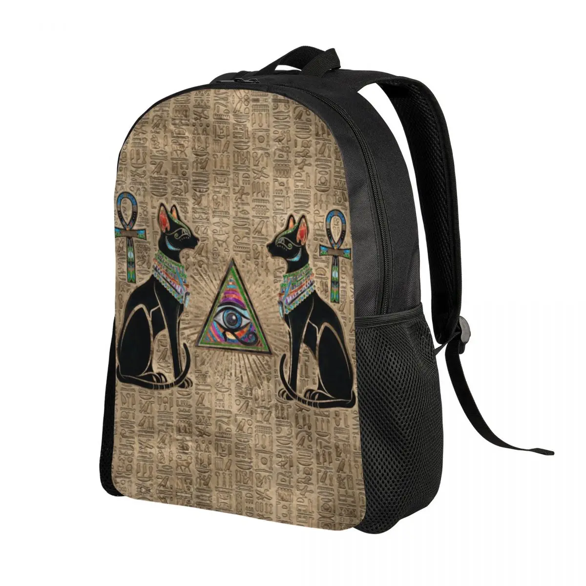 Custom 3D Printing Egyptian Cats And Eye Of Horus Backpack Ancient Egypt School College Travel Bags  Bookbag Fits 15 Inch Laptop