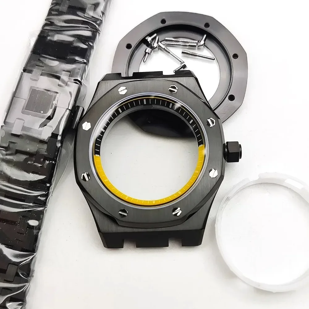 Black 41mm Watch Case Watchband Parts for Sek Nh35 Nh36/38 Movement 28.5mm Dial Sapphire Crystal Glass with Chapter Ring