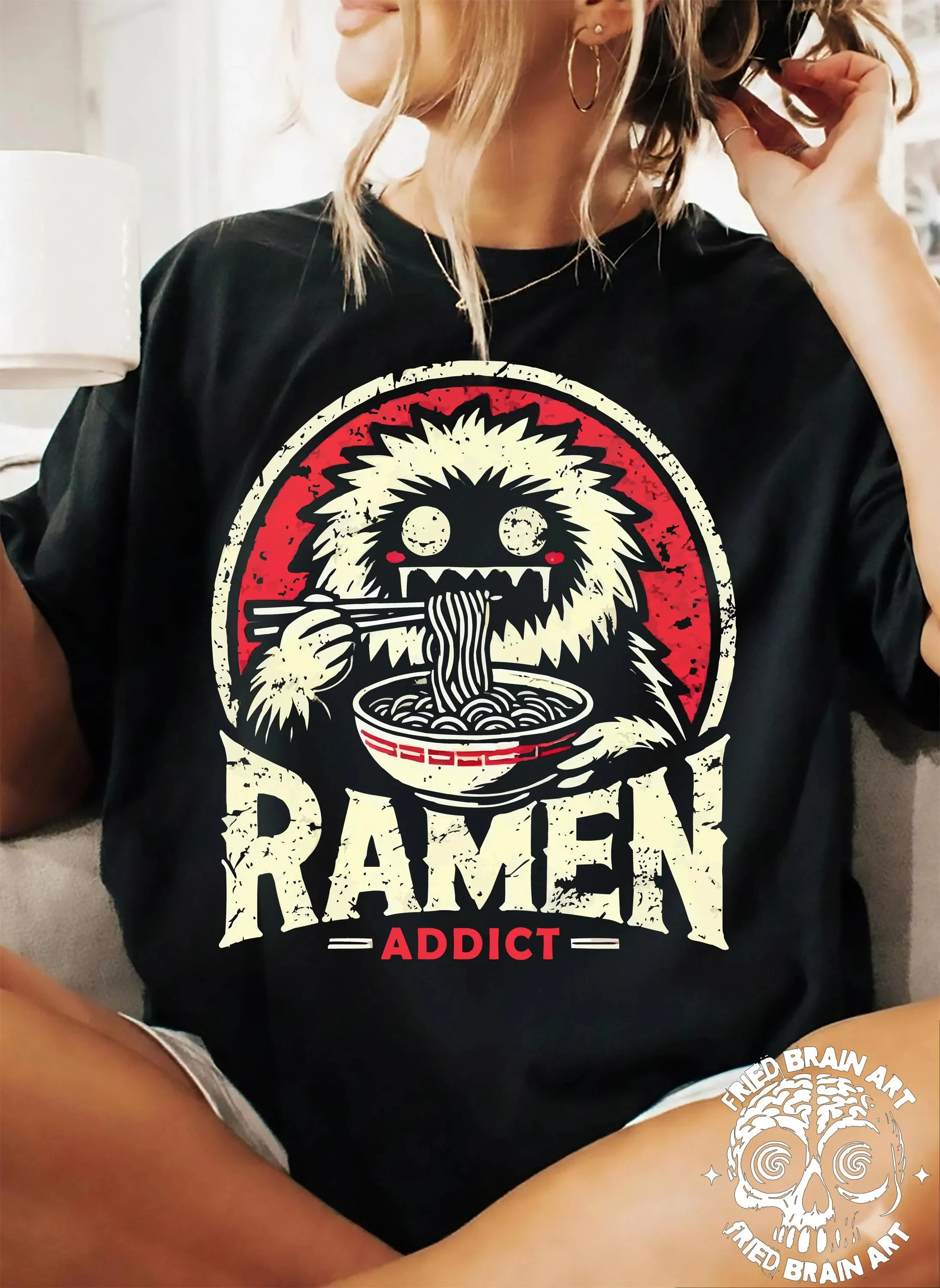 Funny Ramen Monster T-Shirt Japanese Foodie Graphic Tee Gift T-Shirts Tee Top Shirt Graphic Short Sleeve