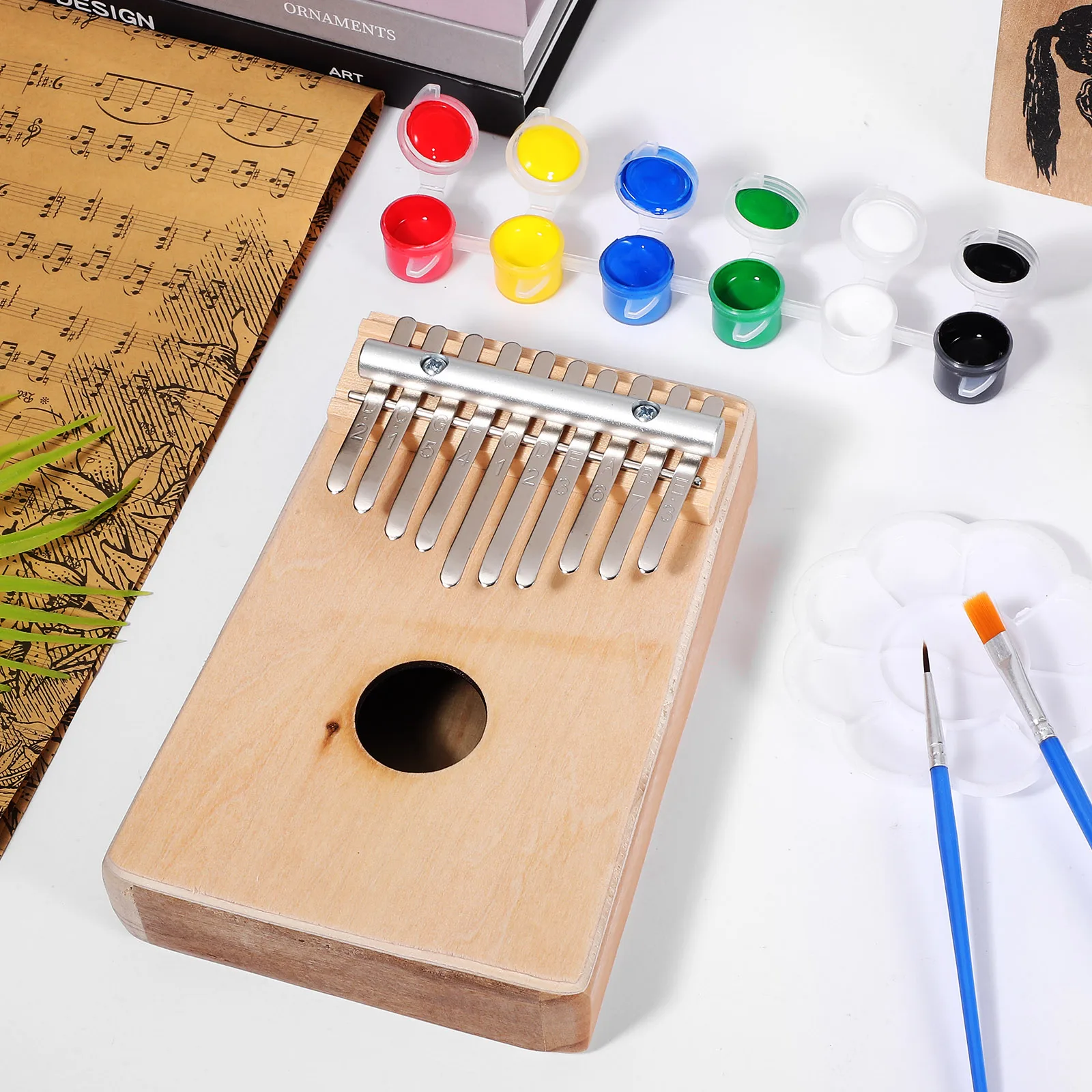 

Wooden Kalimba Thumb Piano With Paint Set Small Portable Finger Piano For Kids Beginners Students Travel Camping Gift