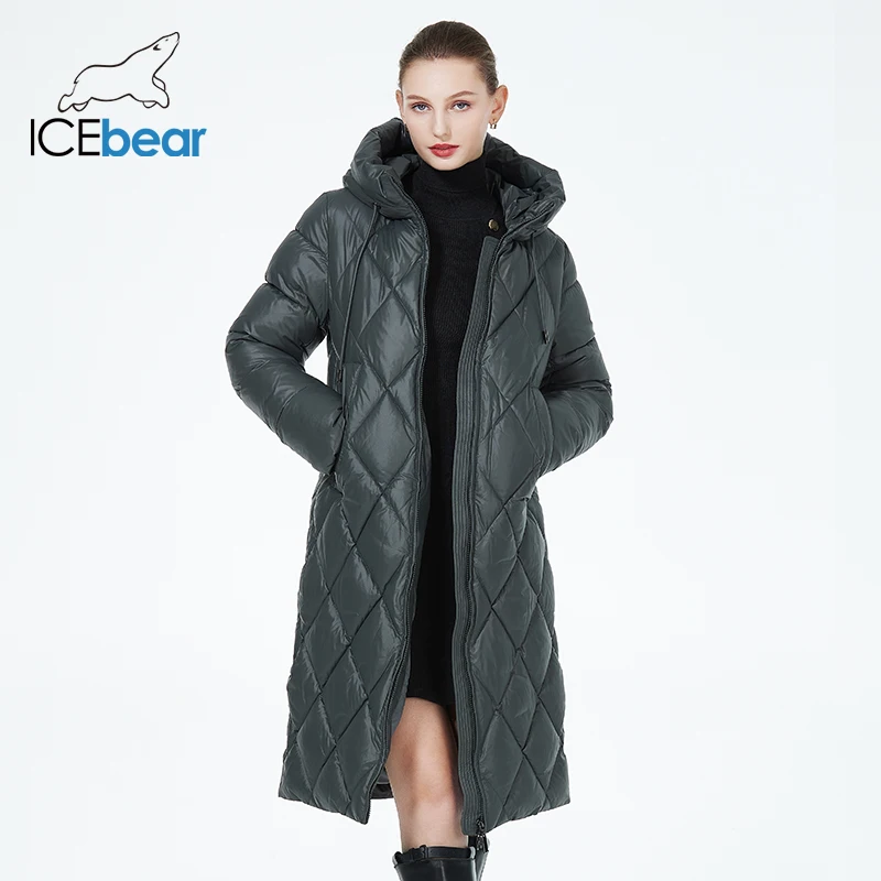 ICEbear 2023 Winter Ladies Diamond Quilted Jacket Lengthened Style Women Padded Parka Thickened Warm Cotton Coat GWD22631D