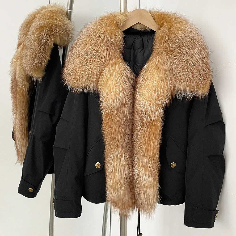 

Autumn Winter White Duck Down Jacket Warm Real Fox Fur Collar Down Coat Female Natural Raccoon Fur Jacket Women Puffer Jacket