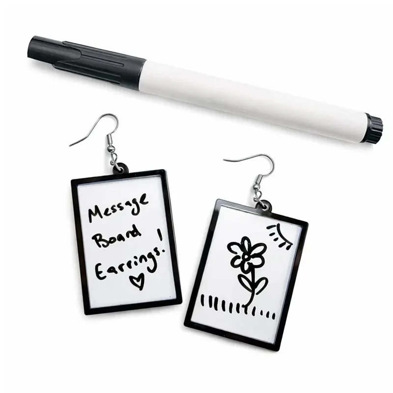 Acryl Message Board Anhänger Ohrringe mit trocken abwischbarem Markierungsstift Whiteboard Poster Board Ohrringe Schmuck