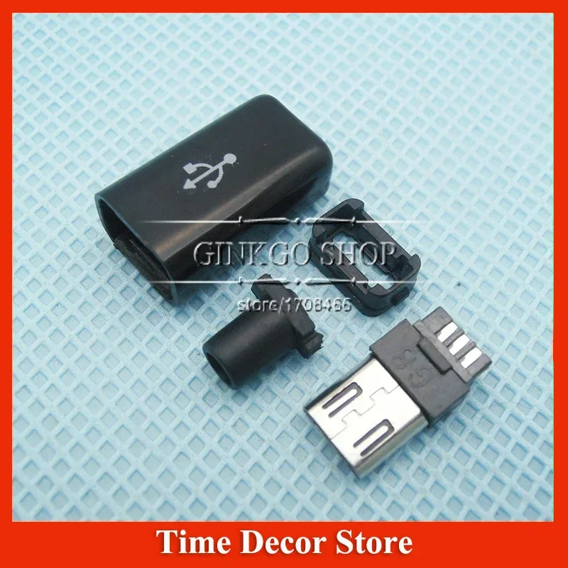 50sets/lot 4 in 1 communly use Micro USB Jack plug,Micro USB Connector Tail Charging plug, usb plug black colour