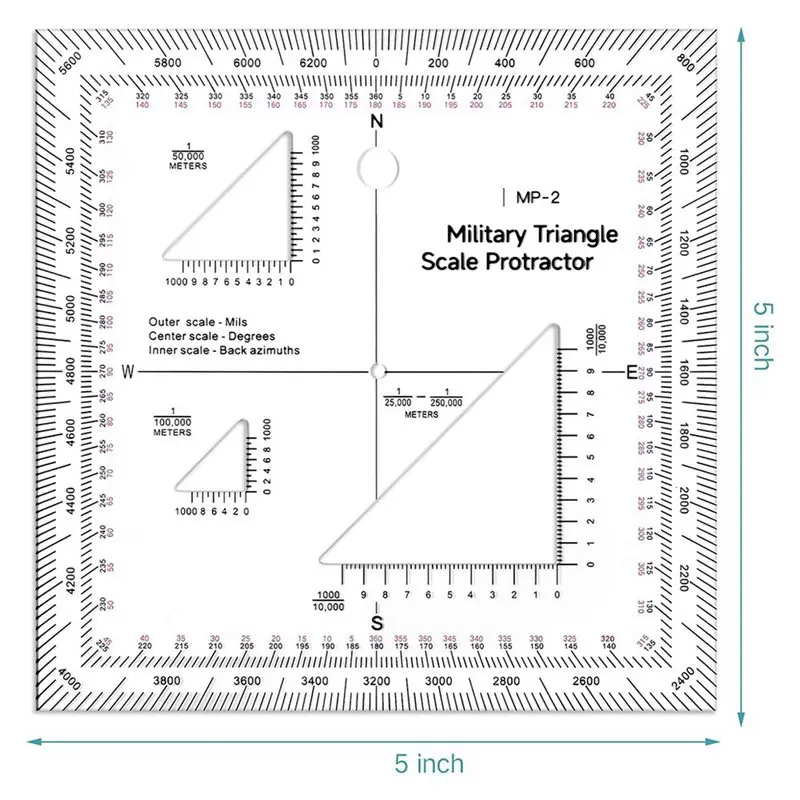 AA84 2Pcs 5 Inch Map Protractor Utm/Mgrs Coordinate Scale Map Perfectly Cut Land Navigation Protractor