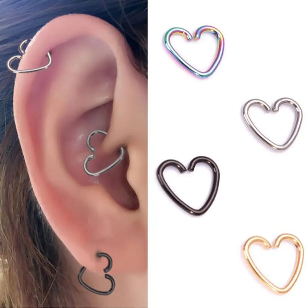 Hot Sale Cartilage Love Surgical Steel Heart Ring Hoop Ear Stud Daith Piercing Earring for Gifts