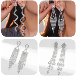 Luxury Women's Earrings Rhinestone Fringe Hanging Earrings New Shiny Wedding Party Jewelry Gifts