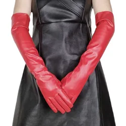 Gants Sexy pour écran tactile léopard pour femmes, en simili cuir, noir, 50cm de Long, fin, doigt complet, moufles de conduite chaudes, K52