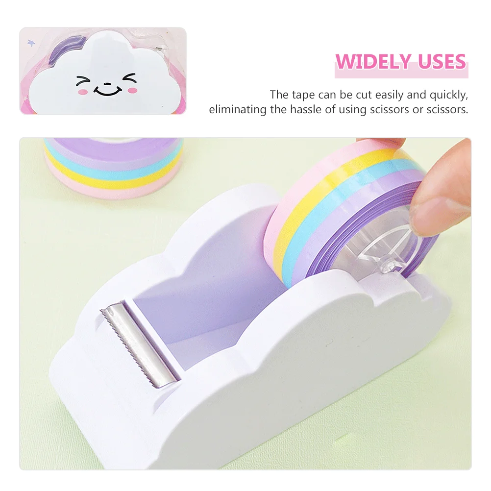 Imagem -05 - Dispensador de Fita Washi Arco-íris Suporte de Rolo de Papel Mesa Bonito Desktop Escritório Nuvem Corte Mascaramento Adesivo dos Desenhos Animados Suprimentos Máquina