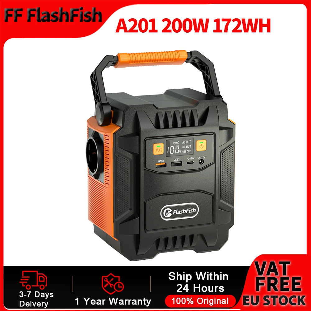 FF Flashfish 200 W tragbares Kraftwerk 172,8 Wh Solargeneratorbatterie 230 V AC-Steckdosen Powerbank mit LED für Solarpanel Wohnmobil