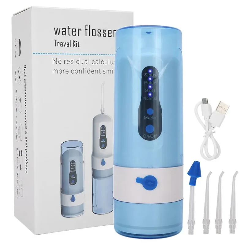 USB Rechargeable Dental Flusher Portable Dental Flusher 200ML 4 Mode Tank Type Waterproof Cleaner +4 Dental Spray