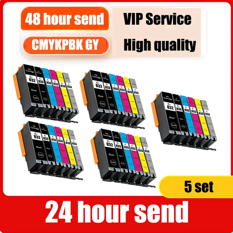 1-5 set  PGI832BK CLI833C Ink Cartridge Compatible For Canon  TS8880 PRINTER