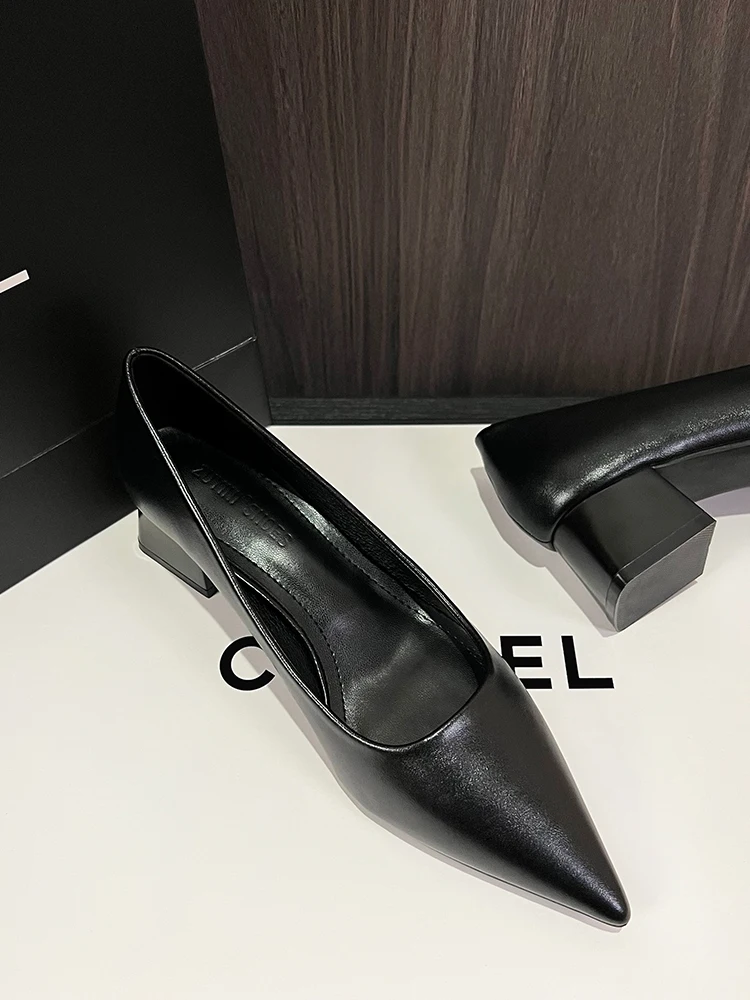 

Bla Soft Leather Pointed Toe High Heels Women's Commute Work Interview Comfortable Thi Heel Single oes Faionable