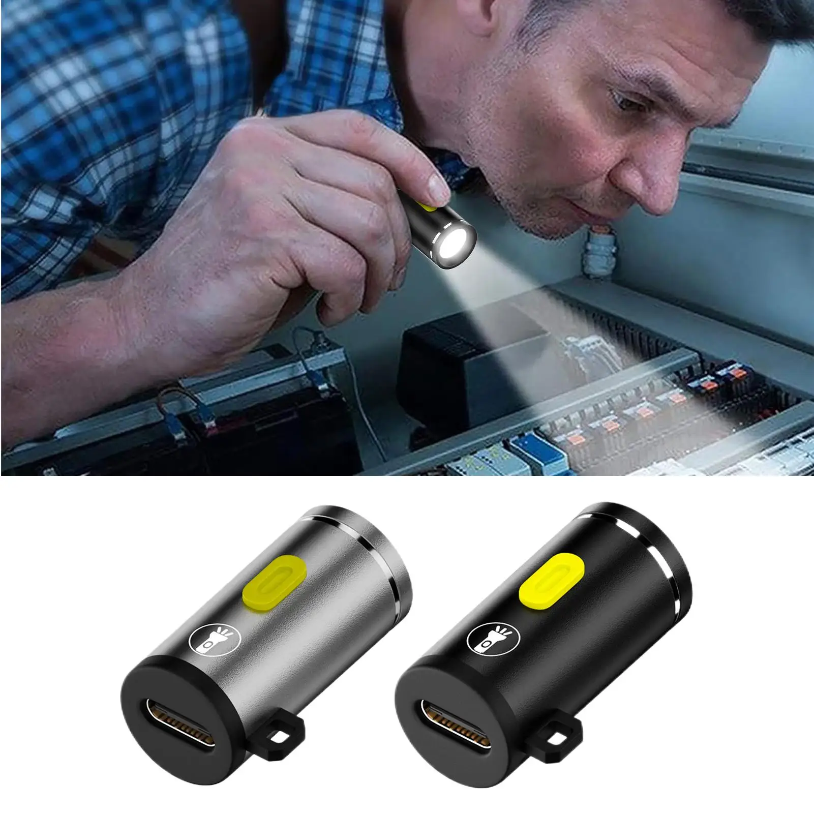 Type-C LED Handheld Strong Light Pocket Keychain Flashlight Mini Flashlight Small Torch Light Outdoor Hiking Camping Accessories