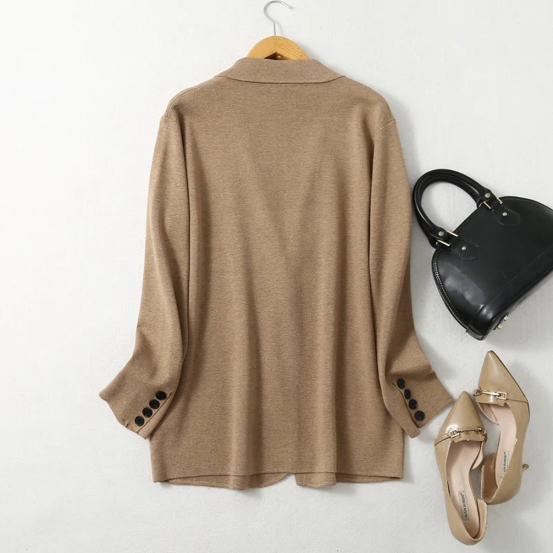 Birdtree, 63.9% Spun Silk Cardigan, Lapel Long Sleeve Tops, Single Breasted, Women Knitted Warmth 2026 Autumn New Coat T69214JF