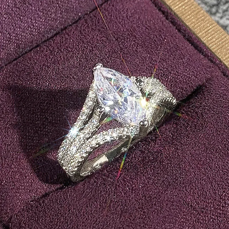 925 فضة عصري فاخر ماركيز قطع الدائري للنساء مشرق AAA مكعب زركونيا المشاركة الزفاف الزفاف الفرقة مجوهرات