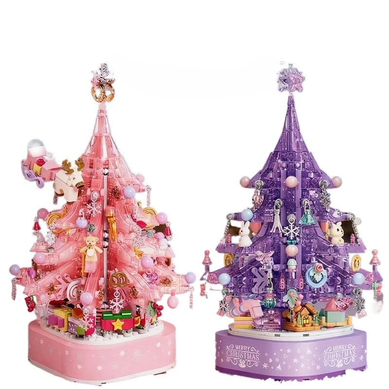 Sembo bloco árvore de natal caixa de música de cristal blocos de construção brinquedo educativo para meninas presente de natal